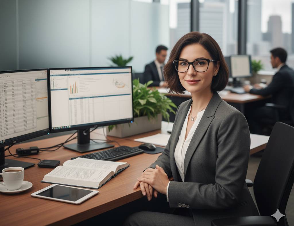 zdjęcie księgowej przy biurku